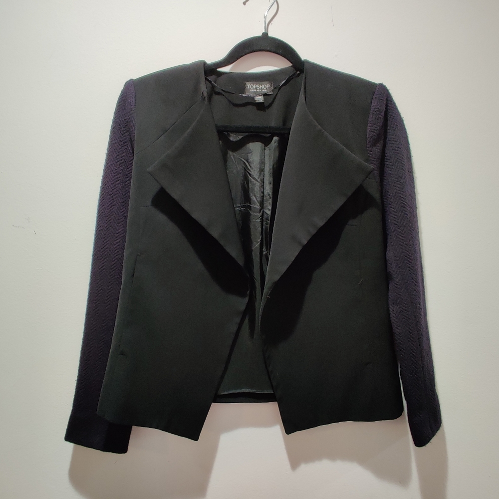 Topshop black jacket blazer blue sleeves size 4
